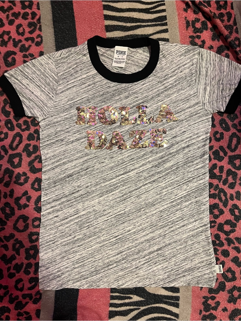 Vintage PINK Victoria's Secret BLING sequins "HOLLA DAZE" shirt